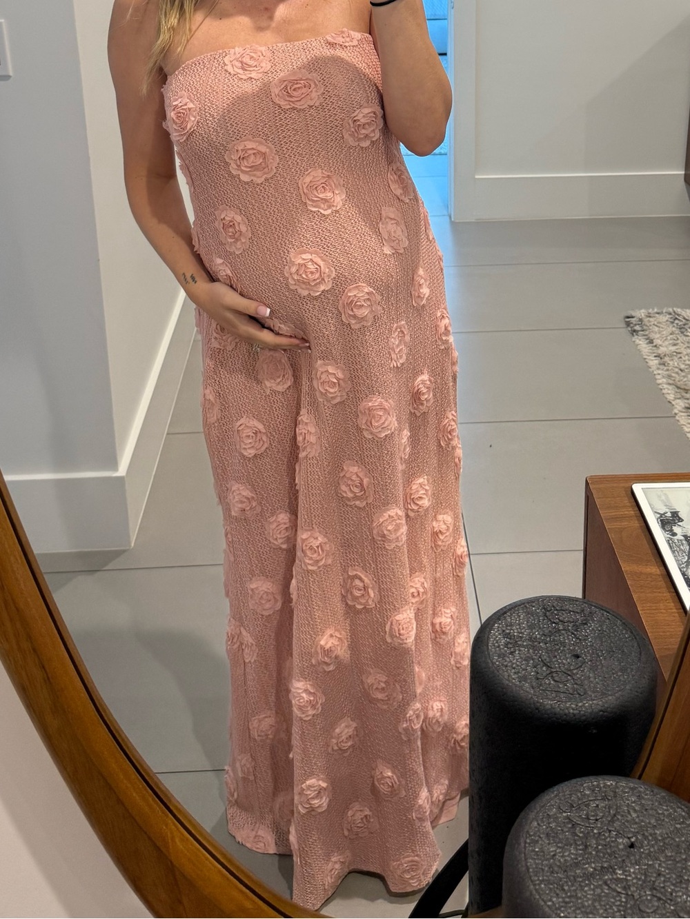 Peppermayo Strapless Pink Floral Textured Maxi Dress - Picture 5 of 5